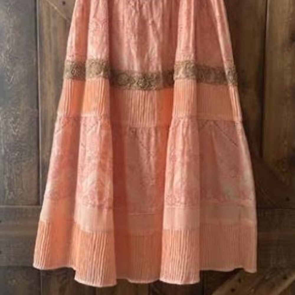 Catherine Malandrino Couture Vtg 90's Ruffle Tiered Maxi Skirt Boho Beaded